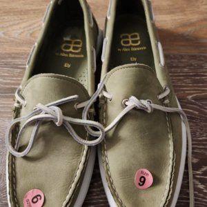 Allen Edmonds "ELY" Moss Green Leather Non Slip Boat Shoes Loafers Mens Sz 9